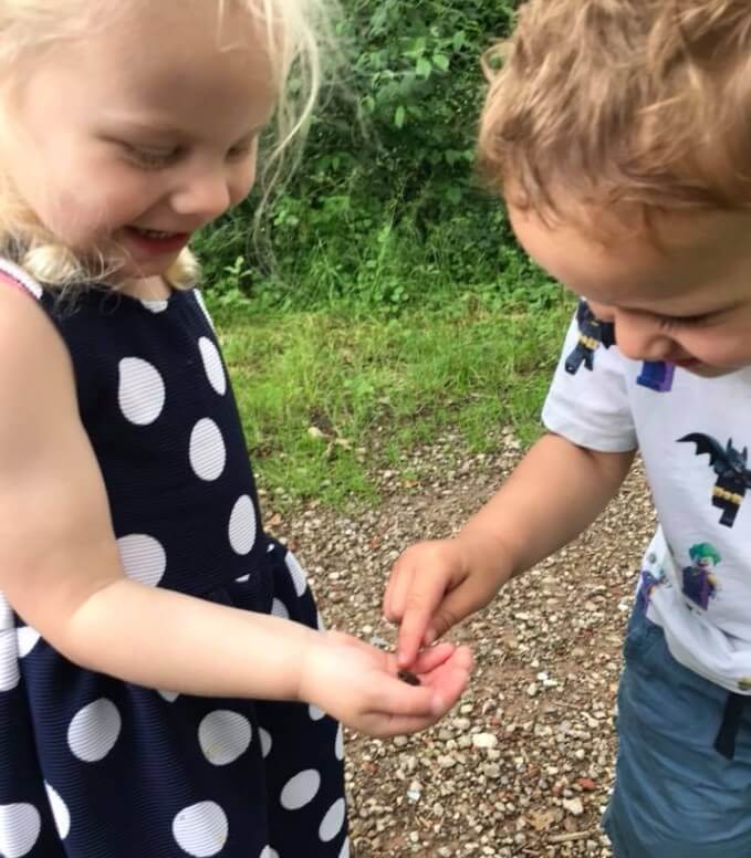 Kinderen kijken naar een insect
